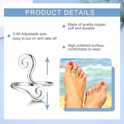 FIBO STEEL 12Pcs Adjustable Toe Rings for Women Open African Toe Rings Summer Beach Foot Jewelry - color: Silver Tone