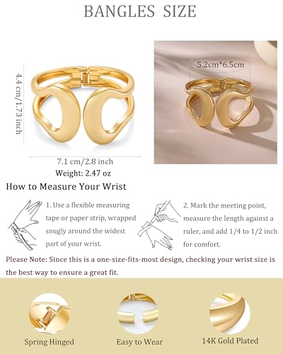 Bangle Bracelets for Women | 14K Gold Plated Trendy Wide Bracelets | Hinged Arm Cuff Bangles Chunky Bracelet for Women - color: gold arm cuff