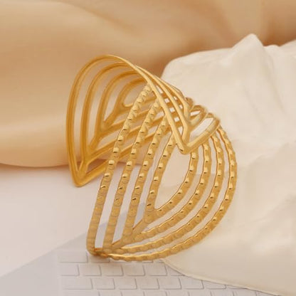 18K Gold Plated Stainless Steel Bracelet Irregular Geometric Multi-Layer Cuff Bracelet Bangles for Women Daily Outfits