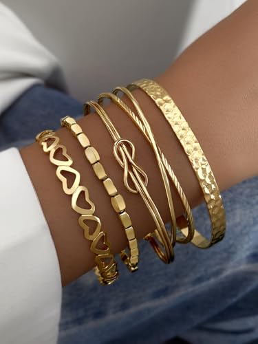 Golden Bangle Bracelets Set for Women, 14k Gold-Plated Multi Layer Stackable Cuff Bracelets, Personalized Boho Non Tarnish Adjustable Bangle Jewelry Gift for Her - color: 6PCS limitless