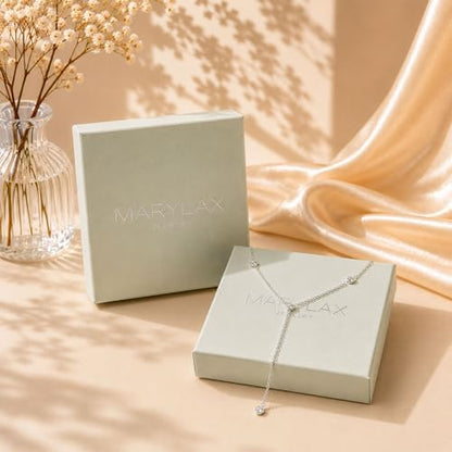 Lariat Gold Necklace for Women, 14K Gold Plated Dainty Drop Y Necklace, Waterproof Non Tarnish Long Layered Beaded Chain Lariat Necklace Prom Jewelry Summer Vacation Gift for Her - color: Silver-8