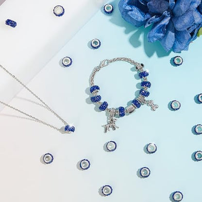 Junkin 120 Pcs Large Hole Beads 11 mm European Crystal Charm Spacer Rhinestone Colorful European Beads for Pens Making Bulk Beadable Pens Jewelry Making Supplies DIY Crafts Bracelet(Dark Blue) - color: Dark Blue