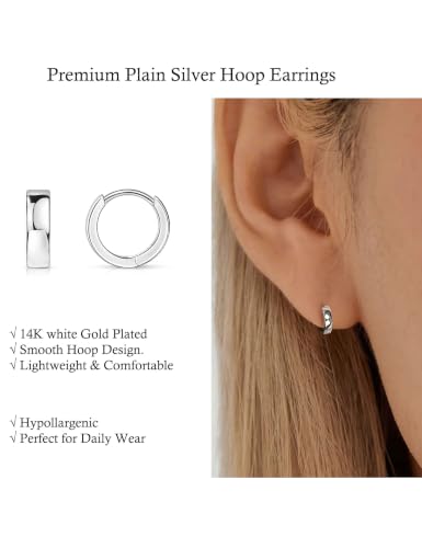 Fiusem 14K Gold Plated Huggie Hoop Earrings for Women | 8/10/12 Hypoallergenic Small Twisted beaded Huggie Earrings - color: Silver Hoop, size: 12MM