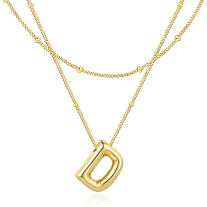 Bubble Letter Necklace for Women, 14k Gold Plated Initial Letter Pendant Necklace Personalized Jewelry A - Z 26 letters - style: Gold-D