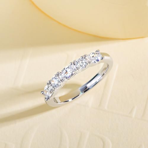 Cubic Zirconia Half Eternity Wedding Band Rings Round/Oval/Cushion Cut 5/6 Stones 5A Grade D Color CZ Stacking Band Engagement Promise Rings for Women - style: Raound & Oval