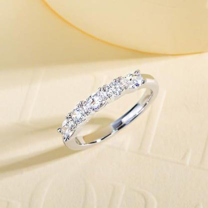 Cubic Zirconia Half Eternity Wedding Band Rings Round/Oval/Cushion Cut 5/6 Stones 5A Grade D Color CZ Stacking Band Engagement Promise Rings for Women - style: Raound & Oval