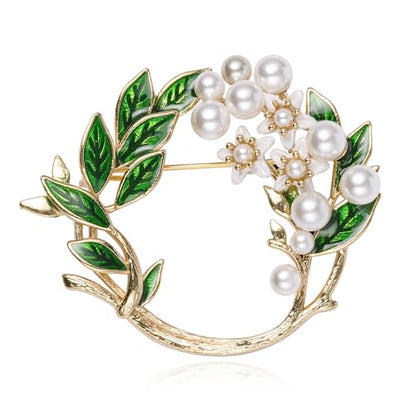 SHE'S FREE STYLE JUST FOR YOU Handmade Gardenia Brooches and Pins For Women, Enamel Flower Brooch Green Leaves Pins Hand Dripping Oil Jewelry Brooch Pins Fashion Garland Safety Pins - color: Green