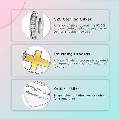 LUXILLA Love You Best Friend Grandma Wife Heart Charm 925 Sterling Silver Charms Fit for Bracelets Necklace Jewelry Gift for Women - color: Bible Verse Cross Charm