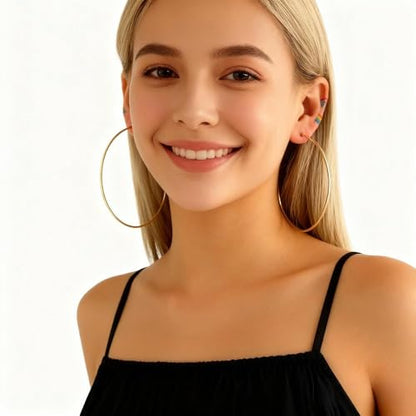 Hypoallergenic Big Hoop Earrings for Women Men - 10cm Lightweight Geometric Thin Circle Earrings, Nickel-Free Statement Ear Jewelry - color: Gold