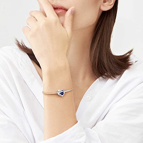 SEVENWELL Jan-Dec Birthstone Charms for Pandora Bracelets, Heart Charm | Fits Most European Charm Bracelets, Sparkling Heart CZ, Birth Flower Engraved, Gift Ready, Nickel-Free - color: September Birthstone Charm