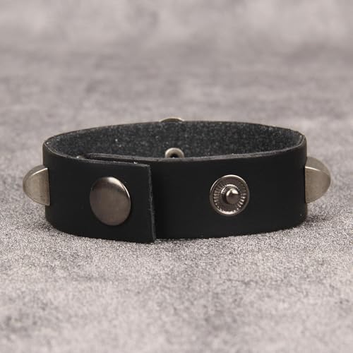 Jeilwiy Punk Leather Wristbands for Men Bracelets Handmade Wide Cuff Bangle Braided Jewelry Black Brown Adjustable - Punk Father's Gifts - color: Skull Metal Bracelet
