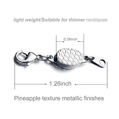 Locking Magnetic Jewelry Clasp for Necklace and Bracelet, Gold and Silver | Built-in Safety Locking, Light Small Extender, Lobster Clasps, Pineapple Texture, Metallic Finishes - color: Pineapple Gold and Silver