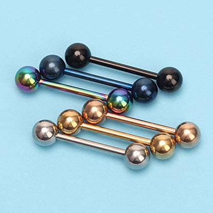 12Pcs Different Color Tongue Rings Surgical Stainless Steel Tongue Piercing 14G 16mm Length Straight Barbell Piercing Jewelry