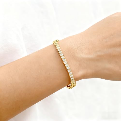 Women's 14K Gold Plated Classic Chain Bracelet - Dainty Tiny Cubic Zirconia Tennis Bracelet, Fashionable Jewelry Gift, Suitable For Parties And Dates To Wear