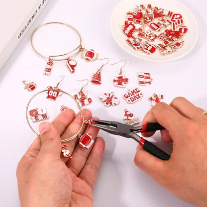 40PCS Game Day Charms for Bracelet Making Enamel Football Charms for Bracelet Necklace Earrings Jewelry Making DIY Football Mom Accessories Gifts - color: Red White