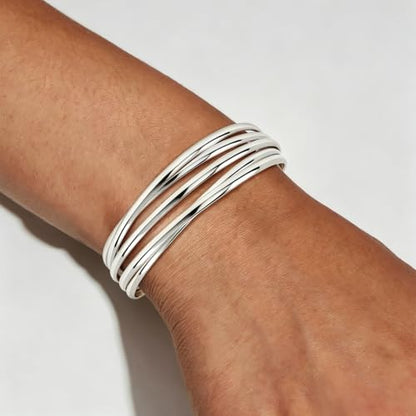 AOZEL Gold Bangle Cuff Bracelets for Women Trendy Chunky Adjustable Twist Love Textured Bracelet Jewelry Gifts - color: Silver Twisted