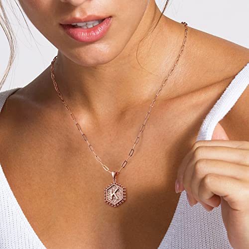 M MOOHAM Dainty Initial Necklaces for Women, 14K-Gold-Plated Layering Necklace for Women Cute Hexagon Letter Initial Necklace Layered Necklaces for Womens Teen Girl Gifts - color: Rose Gold Plated, style: M