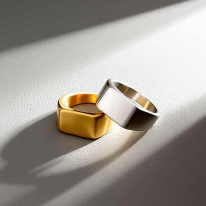 Mens Stainless Steel Plain Signet Rings 4/7/10/14MM Rectangular Pinky Rings | High Polish Classic Blank Thumb Rings, Everyday Comfit Wear, Gift for Men - color: Gold10