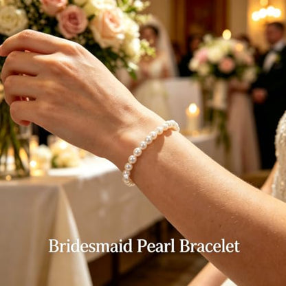30 PCS Pearl Bracelets for Women, Stretch Bridesmaid Faux Pearl Beaded Bracelets Set, Bulk Wedding Bridal Party Favor Jewelry Gifts(White) - color: 30 Beige