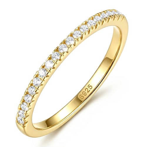Jstyle Wedding Bands for Women Eternity Band Rings Stackable Cubic Zirconia Ring 2-2.5MM Engagement Band Ring for Women Dainty Simulated Diamond Rings No Tarnish Size 5-9 - color: Gold-Half Eternity-2.0MM Width