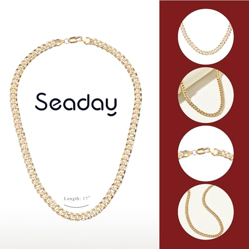 SEADAY Layered Gold Necklace for Women, 3-in-1 Gold Stack Necklace | Long Gold Necklace, Square, Hypoallergenic, Tarnish-resistant & Adjustable, Fashion Jewelry Gift Box & Gift Bag - color: Gold - Chunky Chain M