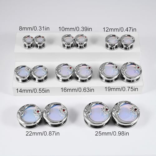 2PCS Sun Moon Ear Tunnels Plugs Flash Film 316L Stainless Steel Screw Ear Expander Stretcher Piercing Ear Gauges Body Jewelry 8mm-25mm - color: 9/16"(14mm)