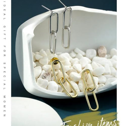 18K Gold-Plated Paperclip Earrings 925 Sterling Silver Posts Lightweight Hypoallergenic Earrings Jewelry Gift Birthday Present - color: Gold