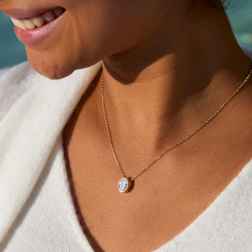 STORYJEWELLERY 925 Sterling Silver Cubic Zirconia Necklace, Rhinestone Necklace for Women, Gold Plated Pendant Necklaces, Bezel Solitaire Necklaces, Elegant Jewelry for Her