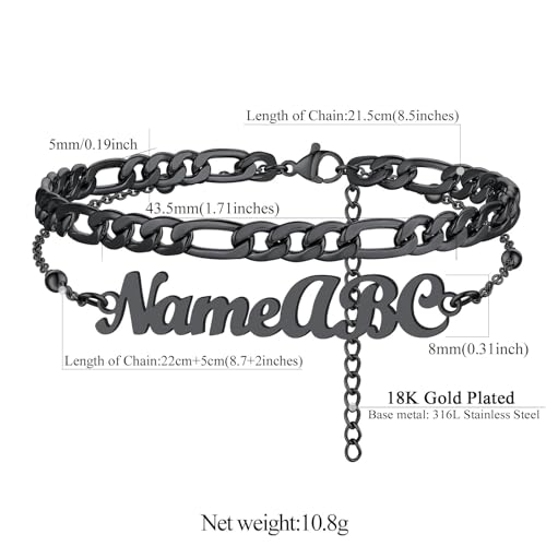 FindChic Custom Ankle Bracelets for Women, Stainless Steel Figaro/Cuban/Wheat/Rope/Herringbone Chain Anklets, Beach Foot Jewelry 8.5''-10.5'' Adjustable & Waterproof, with Gift Box - style: Figaro Chain-Black