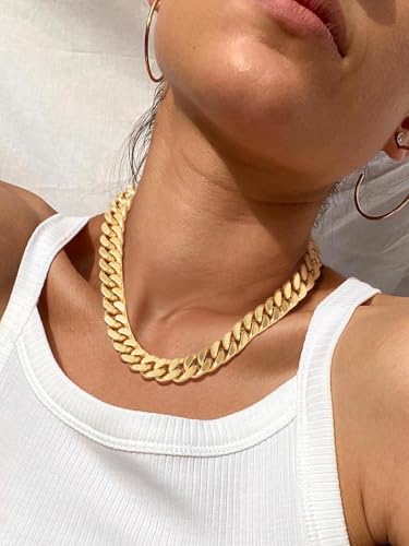 FindChic Cuban Link Chain Necklace for Women Men, Silver/Gold Plated Stainless Steel Solid Miami Curb Chain Hip Hop Punk Statement Jewelry, 5/12/14mm Width, 16/18/20 Inch Length, with Gift Box - color: 06. 14mm-Gold, size: 18inches