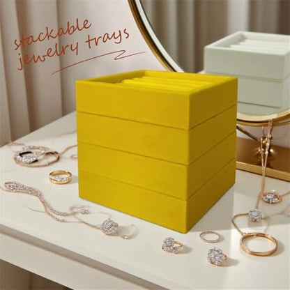 SCIKHETF Velvet Ring Earrings Studs organizer Tray Small Ring Insert Display Tray 5 Slots Stackable (Yellow) - color: Yellow