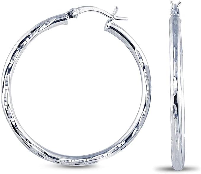 Charmsy 925 Sterling Silver Hoop Earrings | Lightweight Italian 2.5mm Tube Diamond-Cut Round Classic Hoops Earring for Women | Size 15/20/25/30/35/40/50/60/70mm | Small Medium Large - color: Diamond-Cut, size: 15 MM