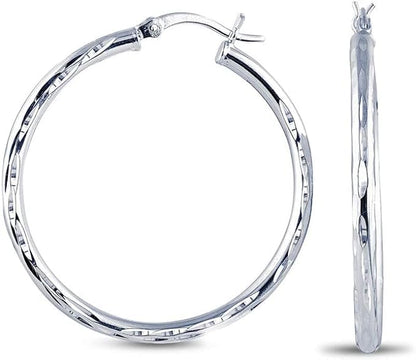 Charmsy 925 Sterling Silver Hoop Earrings | Lightweight Italian 2.5mm Tube Diamond-Cut Round Classic Hoops Earring for Women | Size 15/20/25/30/35/40/50/60/70mm | Small Medium Large - color: Diamond-Cut, size: 15 MM