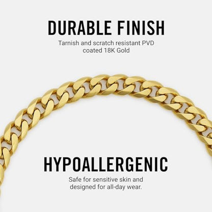 RIDGE 5mm Curb Chain for Men, Rugged and Durable Men’s Chain Necklace with Secure Clasp - color: 18K Gold (20")