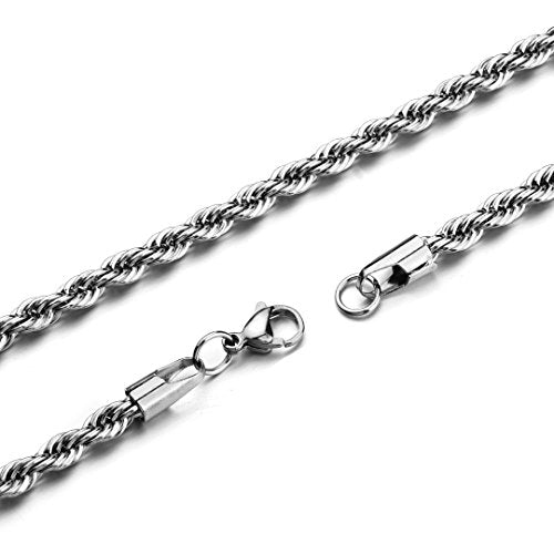 Twist Chain Necklace - Stainless Steel Rope Jewelry for Men & Women - size: 8 Inches, style: 3 mm Wide