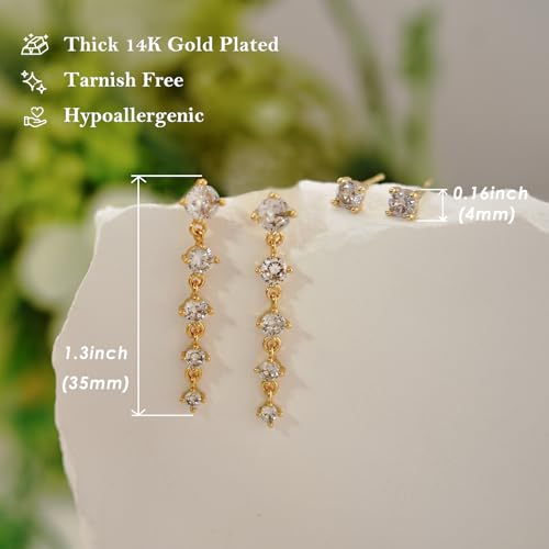 NIXMAX Gold/Silver CZ Dangle Hoop Earrings Set for Women Drop Earrings | 14K Gold Silver Plated，Cartilage Earrings Stack Set for Multiple Piercing,Huggie Earrings,Hypoallergenic,Jewelry Gifts - style: GD-cz tassel set-2 Pairs