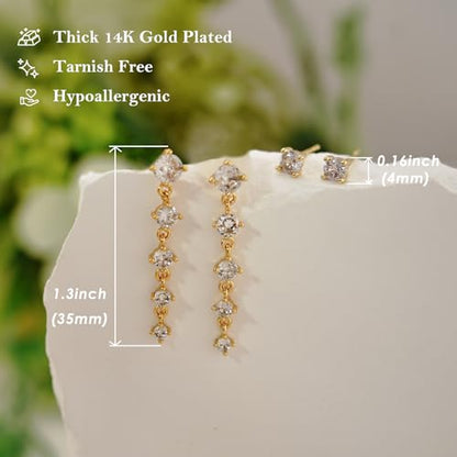 NIXMAX Gold/Silver CZ Dangle Hoop Earrings Set for Women Drop Earrings | 14K Gold Silver Plated，Cartilage Earrings Stack Set for Multiple Piercing,Huggie Earrings,Hypoallergenic,Jewelry Gifts - style: GD-cz tassel set-2 Pairs