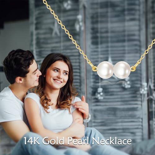 KECHO 14K Real Gold Beads Pendant Necklace Solid Yellow Gold Jewelry Anniversary Birthday Gifts for Women - color: White Pearl 2