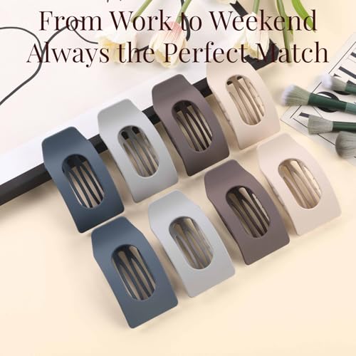 8 Pack Dark Neutral Flat Hair Clips for Women – Large Matte No-Slip Rectangle Claw Clips Thick & Thin Hair in Deep Brown, Navy, and Grey, Strong Hold Square Hair Accessories - color: Dark Neutral