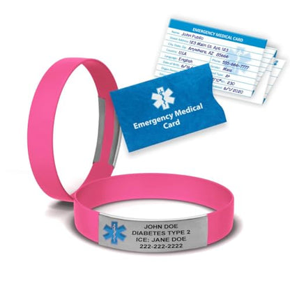 Engraved Medical Alert Bracelet - Medium Hot Pink - color: Hot Pink, size: 7 3/8" (medium)