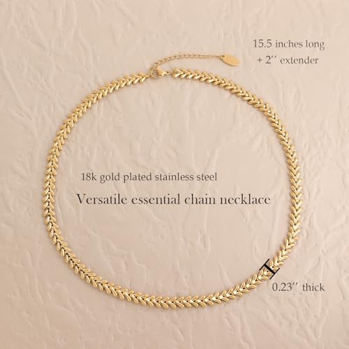 Jean Beau Gold Choker Necklace for Women, Simple 18K Gold Plated Adjustable Link Chain Prom Jewelry Gifts - color: Olives