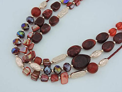 Coiris 3 Multi Layer Shell Glass Beaded Fashion Necklace for Women 21" - color: N0001-wine
