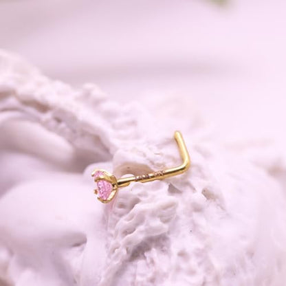 3 Pcs 14K Gold Filled Nose Studs 20G Stainless Steel Stud Nose Ring 2mm/2.5mm/3mm Round CZ L Bend Nose Stud Hypoallergenic Nose Piercing - color: pink L