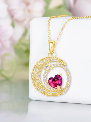 Midari 18K Yellow Gold Sun Moon Star Pendant Rose Flower Necklaces I Love You Forever Sun Moon Jewelry Gift for Mother Women - color: 07-Jul-Ruby, style: Moon&Star