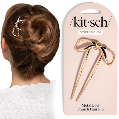 Kitsch French Hair Pin for Women - Bow Gold Hair Accessories, 1pc | Elegant & Durable Metal French Pin for Updos, Chignon, Buns & Twist Hairstyles | Comfortable Fit Hair Accessories For Women - color: Metal Bow Gold, size: 1 Count (Pack of 1)