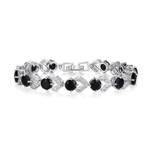 Crysdue Marquise Teardrop Cubic Zirconia Wedding Bridal & Prom Tennis Bracelets for Brides Bridesmaids, Silver/Gold/Rose Gold Plated Bracelet Gifts for Women - style: O_Black 7.1-8.2 Inch