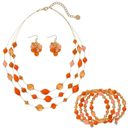 Coiris 3 Layers Illusion Wire Beaded Statement 19.5" Necklace for Women - color: ST0001-Orange