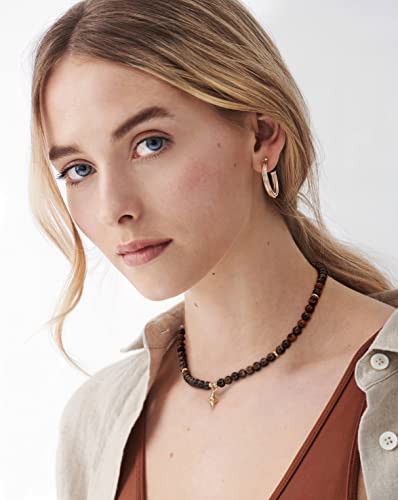 PEARLADA Turquoise Beaded Choker Necklace Chakra Stone Necklace Adjustable - color: Tiger Eye Beads 6mm