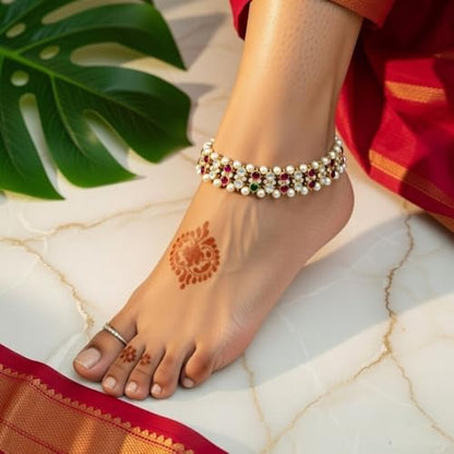 Efulgenz Indian Anklet Bracelet Bridal Crystal Faux Pearl Jhanjara Payal - color: Multi