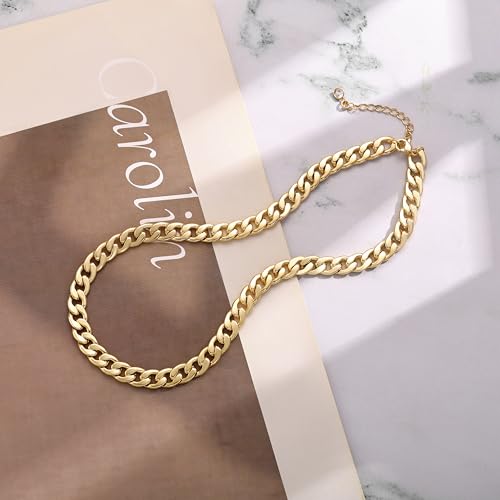 Moodear Gold Necklace for Women 14K Gold Plated Chain Necklace | Gold Chunky Necklace, Dainty Cuban Link Paperclip Chain Layered Necklace, Trendy Fashion Gift for Women Daily Wear - style: Cuban Link Chain